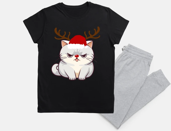 Pajama a christmas cat with reindeer antlers