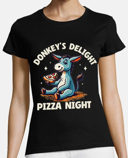 Playera a donkey eating pizza