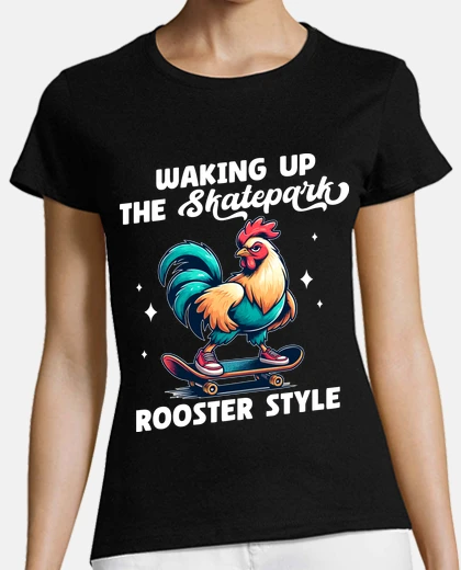Playera a rooster on a skateboard