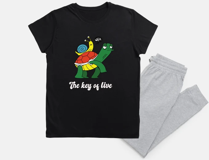 Pyjama a snail transported by a turtle, carpooling, humor,