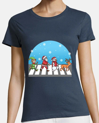 Camiseta Abbey Road Navidad Papá Noel Reno Y Muñeco De Nieve Navideño