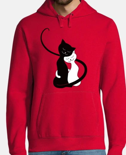 Felpa abbracciare sveglio bianco e nero cats in lov