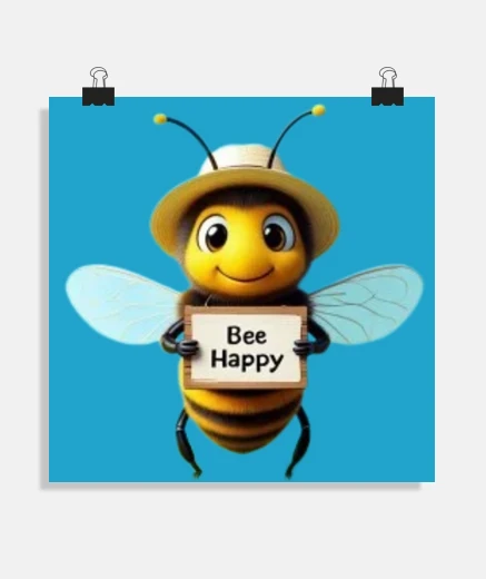Poster abeille avec un chapeau bee happy fun poster bureau salon stand atelier affiche 