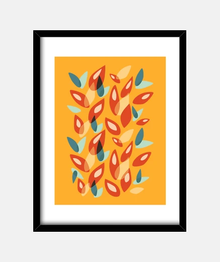 Framed Abstract Geometric Autumn Leaves