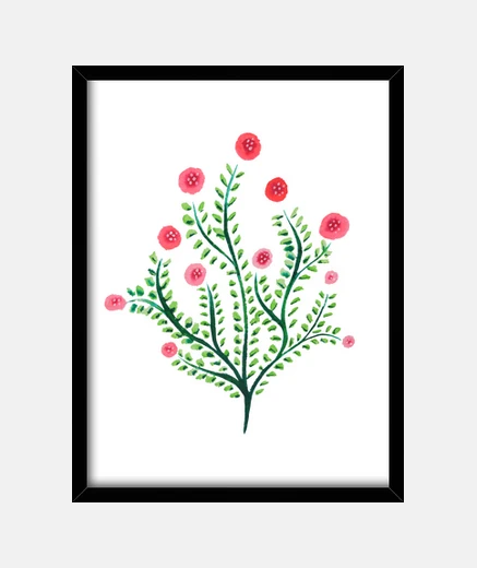 Framed Abstract Spring Plant Ink Drawing