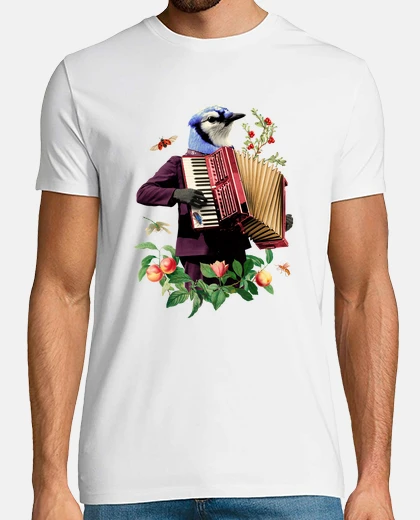 Tee-shirt accordéon oiseau collage musicien surré