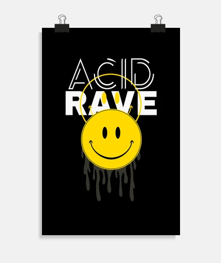 Poster acid rave smile face techno house