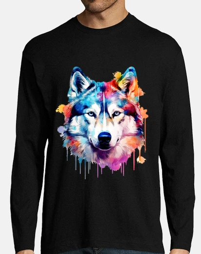 T-shirt acquerello d&#39;arte husky occhi azzurri