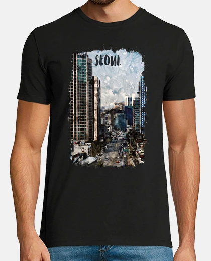 T-shirt acquerello della città della corea del 