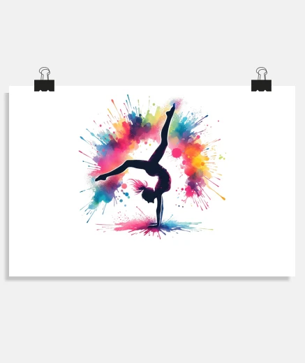 Poster Acrobatics Cart Wheel Colorful Women