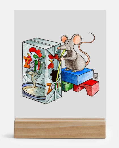 Metacrilato acrylique imprimé, souris avec brique de soupe