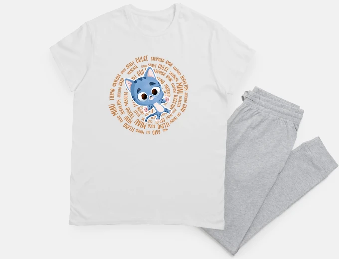Pyjama adorable kitten with texts