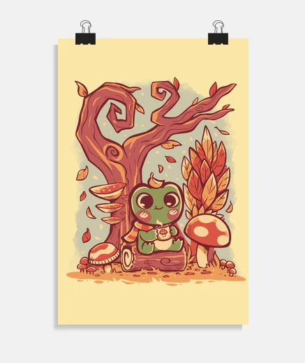 Poster affiche de la grenouille des journées d&#39;automne douillettes