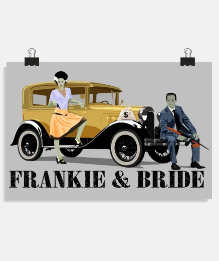 Poster affiche frankie and mariée voiture classique