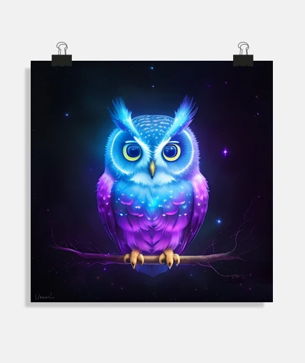 Poster affiche hibou dans la nuit étoilée