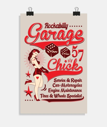 Poster affiche pin up girl rockabilly retro 1957 vintage 50s garage motor repair
