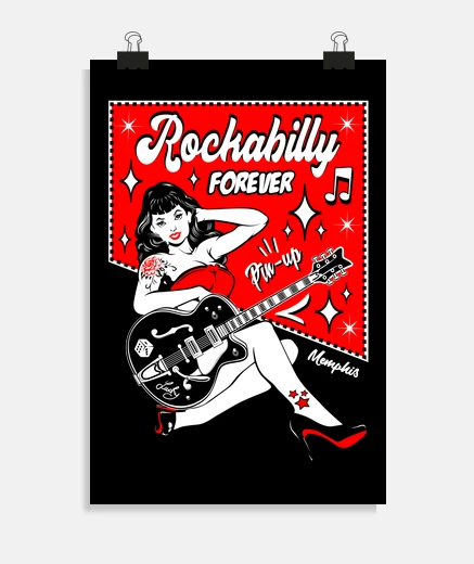 Poster affiche rock rockabilly musique sexy pin-up guitare rétro rock and roll rockers memphis
