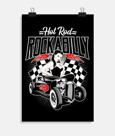 Poster affiche rockabilly sexy pin up girl vintage american hot rod rockers USA