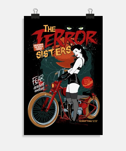 Poster affiche sexy de style rockabilly pin up girl les sœurs de la terreur
