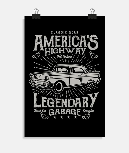 Poster affiche voitures classiques américain style rétro rockabilly vintage des années 1950 des années 60