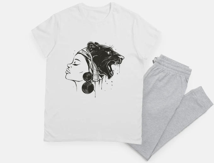 Pyjama african woman, lion, ethnic design, fashion, africa, trend,