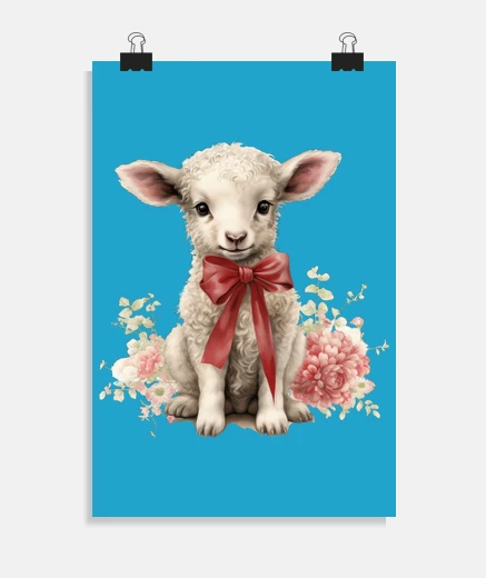 Poster agnello pecora cottagecore poster studio soggiorno camera da letto bebè bambino poster fiori papillo