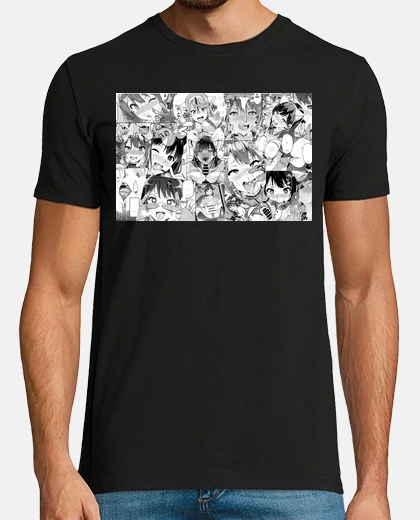 Camiseta Ahegao Caras Hentai Hombre, manga corta, negra, calidad extra