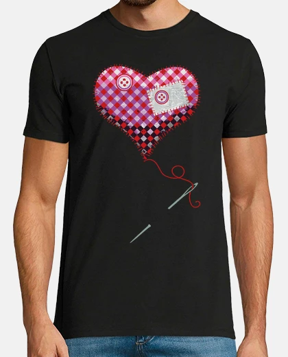 Tee-shirt aiguille cousue cœur et fil rouge