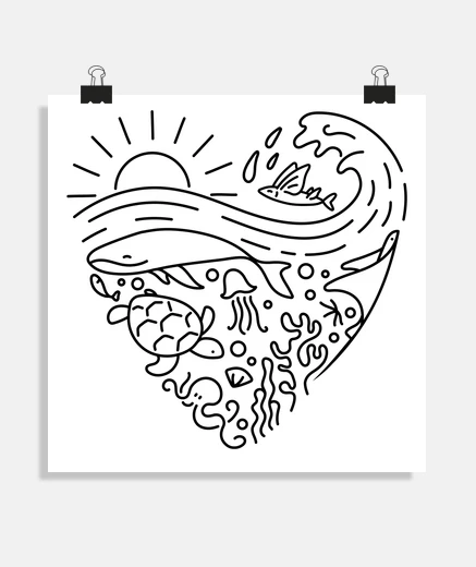 Poster aime la mer-noir- affiche
