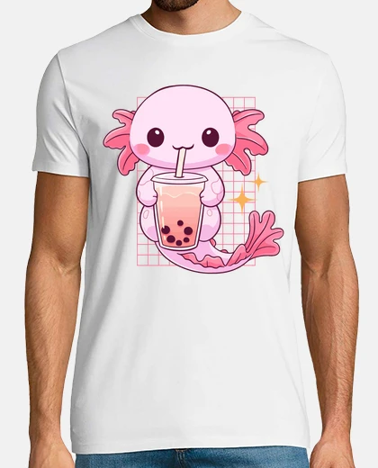 Camiseta ajolote bebiendo té de burbujas con una pajita