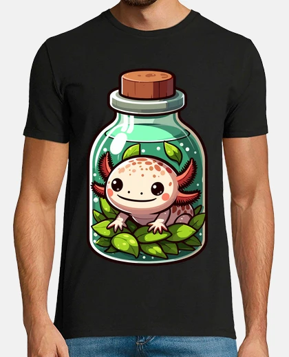 Camiseta Ajolote kawaii en botella de planta acu