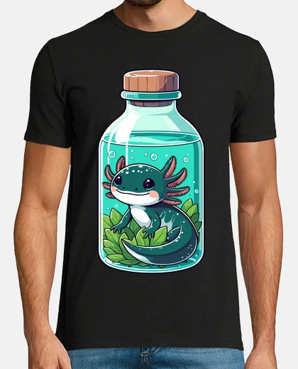 Camiseta Ajolote kawaii en botella de planta acu