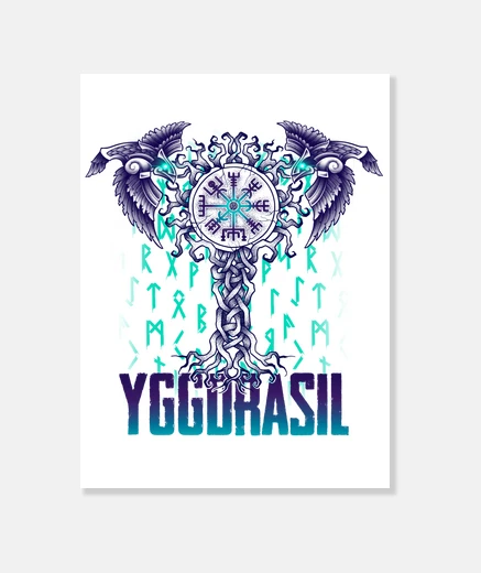 Stampa albero del mondo yggdrasil e corvo x hu