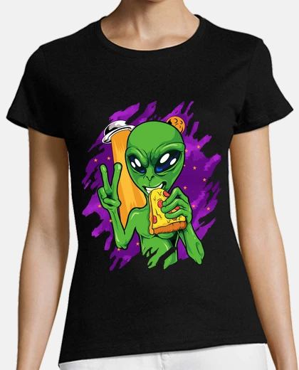 Camiseta Alien Come Pizza Comida Bebida Ovni Humor Friki