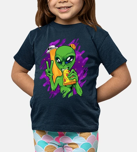 Kids alien eat pizza food drink ufo humor geek