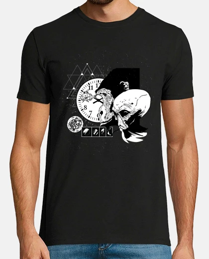 Tee-shirt alien futuriste pendule phases lune, futurologie, ésotérique 