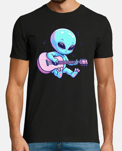 Tee-shirt alien qui joue de la guitare