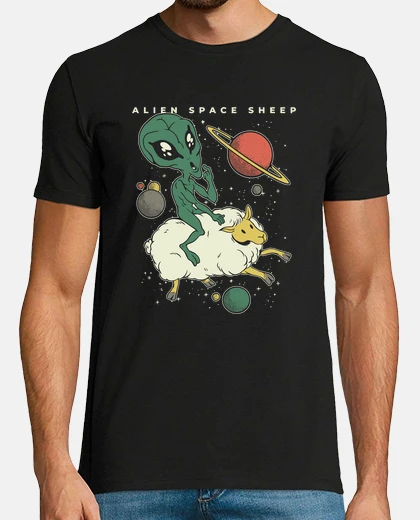 T-shirt alieno in sella allo spazio pecore