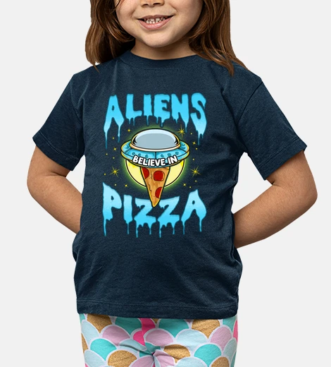 Children's aliens believe in pizza food ufo geek humor
