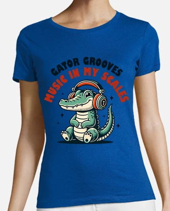 Alligator wearing music headphones