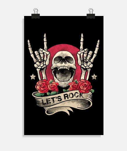 Poster allons rock rock n roll squelette main 