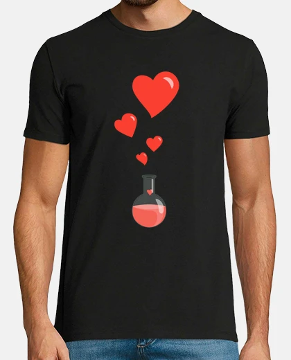 Camiseta amar matraz química de corazones friki