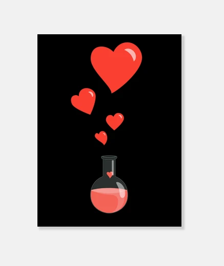 Stampa amare boccetta chimica di cuori geek