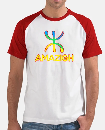 Tee-shirt Amazigh Tee shirt homme, style baseball, blanc et rouge