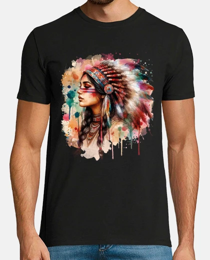 Tee-shirt amérindien can femme man aquarelle
