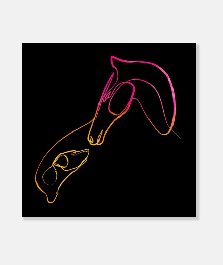 Stampa amore cavallo e cane arte a linea singo