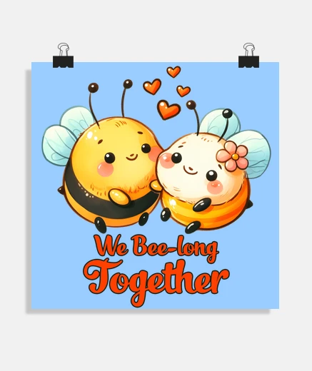 Poster amour romantique deux abeilles coeur poster boutique magasin salon bureau stand affiche 