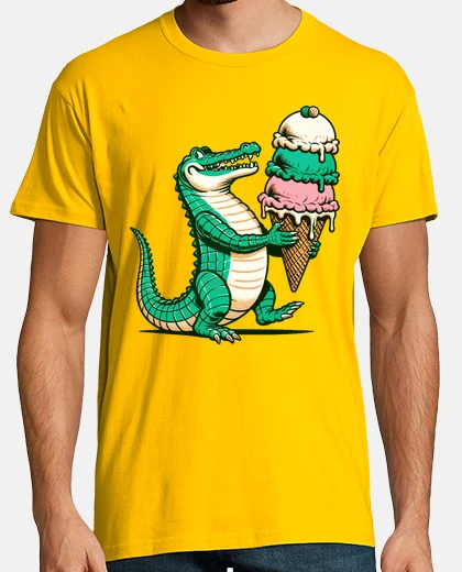 Playera an alligator carrying a large ice cream