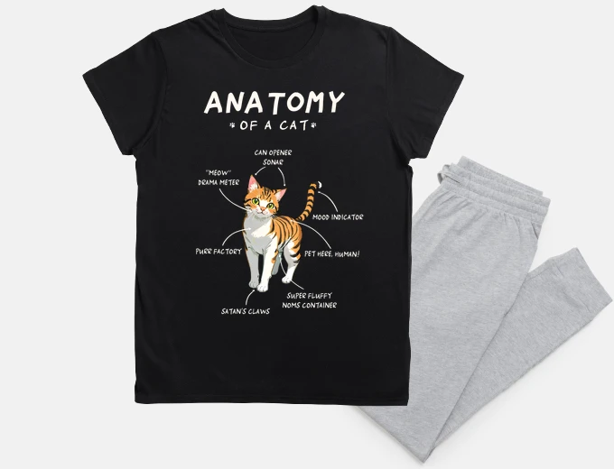 Pigiama anatomia del gatto - idea regalo divertente, carina, per gatti