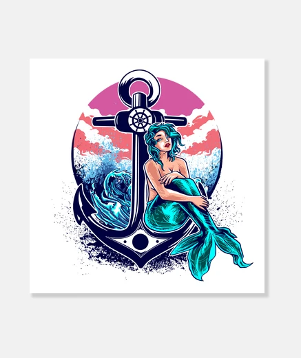 Wall anchor ships mermaid sea sailors